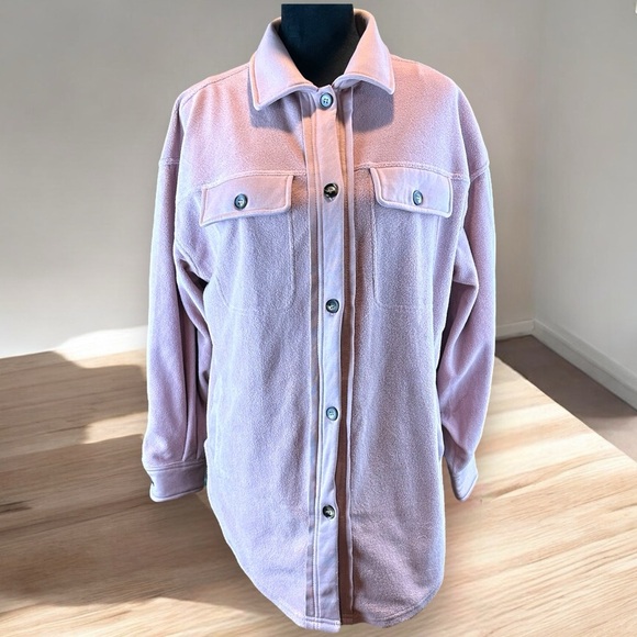 Bibi Women's Fleece Jacket Light Pink Mauve Oversized Relaxed Fit SM Pockets - Picture 2 of 10